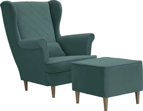 Fotel uszak skandynawski z podnóżkiem CLEO Miętowy