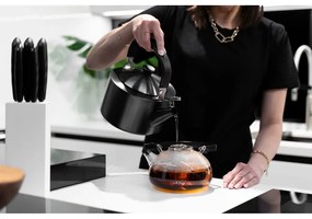 Czarny czajnik z gwizdkiem Vialli Design Diamante, 1,5 l