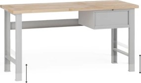 Stół warsztatowy z regulacją wysokości G7, blat bukowy, 1700 x 685 x 840-1040 mm, 1x kontener, 1x szuflada, szary