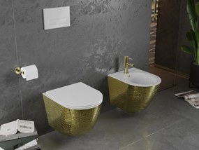 Mexen Lena miska wc Rimless z deską wolnoopadającą slim, duroplast, biała/złota wzór łuski - 30224008