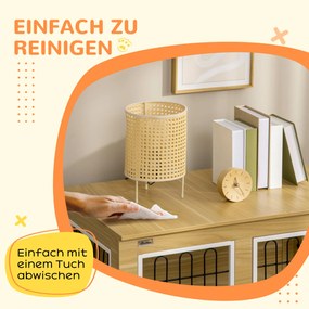 PawHut Klatka dla psów średniej wielkości Buda z poduszką Dąb 90x58x65cm | Aosom PL