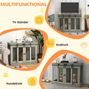 PawHut Klatka dla psów z 2 drzwiami, transporter dla psów, wytrzymały design, zamykana, Szary