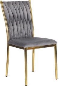 Krzesło Tapicerowane Plecione do Salonu DAN Szare Welurowe Nowoczesne Glamour