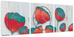 Obraz - Maki - nafta (z zegarem) (90x30 cm)