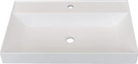 Umywalka z konglomeratu blatowa prostokątna biała NAVI | Różne rozmiary | Z otworem na baterię lub bez : Otwory na baterię - Jeden otwór, Rozmiar - 60 x 45 cm