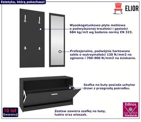 Czarna szafka na buty z lustrem i wieszakiem - Lunes