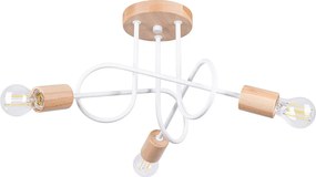 Żyrandol Minimalistyczny Ember, Stal/Drewno - 3 Źródło - L.14 X H.26 Cm - Biały/Naturalne Drewno