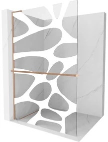 Mexen Kioto+ L ścianka prysznicowa z półką Walk-in 70 x 200 cm, biały wzór, miedź szczotkowana - 800-070-123-65-97