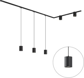 Nowoczesny system szynowy czarny z 3 lampami wiszącymi i 2 reflektorami 1-fazowy - Iconic Holt Rondoo Up