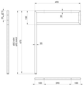 Czarny stalowy stelaż pod blat 49x2 cm – Sapho