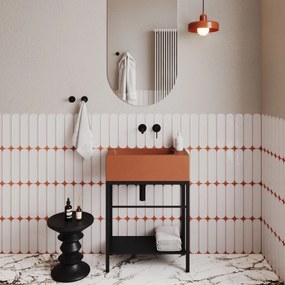 Umywalka betonowa wisząca / nablatowa prostokątna bez otworu na baterię 65 x 30 cm z półką ZALM | różne kolory : Kolor - Ceglasty, Typ montażu - nablatowa