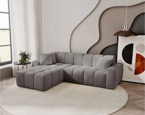 Emporius Napoli narożnik do salonu - gruba pianka, miękki narożnik w nowoczesnym stylu - lewostronny, tkanina aksamitna, szary (Komodo 21)