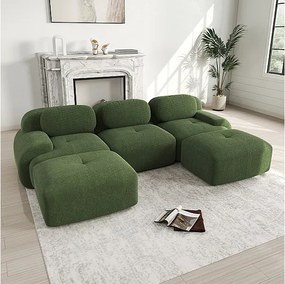 Modułowa sofa narożna 3-osobowa - z Welur - z 3 poduszkami i 2 pufami - 298x178x75cm - Zielony