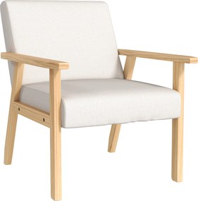 HOMCOM Fotel tapicerowany z podłokietnikami, krzesło do jadalni w wyglądzie lnu, rama z litego drewna, 64 x 70 x 72 cm, kremowy