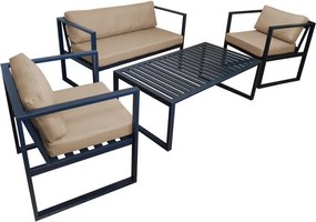 Zestaw mebli ogrodowych sofa + 2 fotele + stolik : Kolor Stelaża - Szary, Kolor tkaniny - Oxford Beż, Typ tkaniny - Oxford