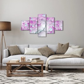 Obraz kwiatów na srebrnej łodydze - abstrakcja (125x70 cm)