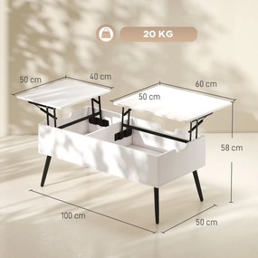 HOMCOM Stolik kawowy z podnoszonym, dzielonym blatem, nowoczesny design i metalowe nóżki, biały | Aosom PL