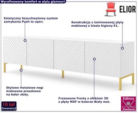 Szafka rtv z półkami biały mat + złote nóżki - Resa 7X