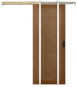 Drzwi przesuwne chowane w ścianie z MDF i drewna naturalny ciemny - wys. 205 x szer. 83 cm - SANDORA