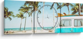 Obraz - Vintage van na plaży (z zegarem) (90x30 cm)