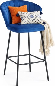 Granatowy welurowy hoker z oparciem W0-M79