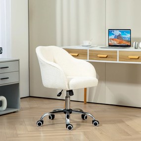 HOMCOM Fotel do home office, Ergonomiczny Fotel Obrotowy z Funkcją Bujania, Atrakcyjna tekstura teddy 56 x 61 x 86 cm Kremowy