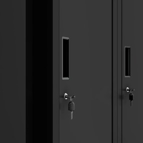 Szafka ubraniowa BHP czarna: czterokomorowa KACPER, 800 x 1800 x 500 mm