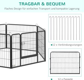 PawHut Krata dla Psów z 12 Panelami Wybieg dla Szczeniąt Czarny 80x1,5x60cm | Aosom PL