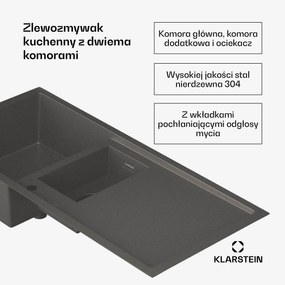 Klarstein TitanSteel zlewozmywak kuchenny z ociekaczem, 100 x 45 cm (dł. x szer.)