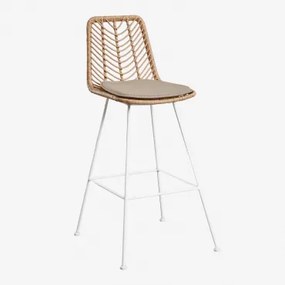 Wysoki Stołek Z Naturalnego Syntetycznego Rattanu Gouda Miel & ↑75 Cm & Biały & Mokka Brąz - Sklum