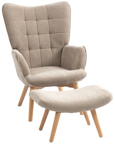 HOMCOM Fotel Akcentowy w Skandynawskim Designie, Fotel z uszami, Zestaw foteli, Drewno bukowe, Wygląd sztruksu, Szary