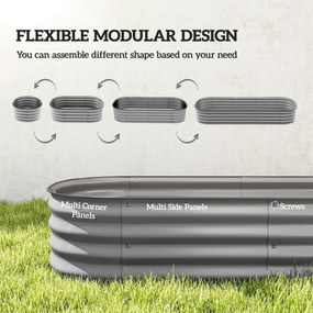 Outsunny Podwyższone łóżko na rośliny, modułowe łóżko ogrodowe, chronione krawędzie, design bez dna, 195 x 62 x 30 cm, Srebrny