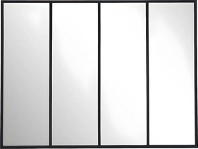 Lustro DUDLEY w kształcie okna, w stylu industrialnym – żelazo – 4-skrzydłowe – 90 × 120 cm – kolor czarny