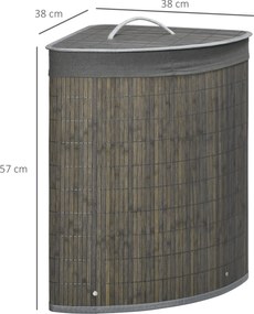HOMCOM 55 L Kosz na pranie z pokrywą i uchwytami, Sorter prania z wyjmowanym workiem dla łazienki, Bambus, Szary