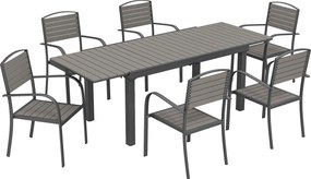 Outsunny Zestaw Mebli Ogrodowych 7-częściowy Z Rozkładanym Stołem i 6 Krzesłami, Design Lameli Drewna, Rama Aluminiowa | Aosom PL