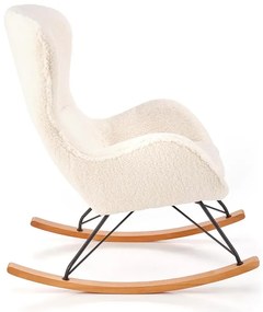 Kremowy fotel bujany boucle na drewnianych płozach P0-T37