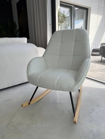 Fotel bujany do salonu, sypialni, na płozach jasny beż, tkanina boucle, FW2