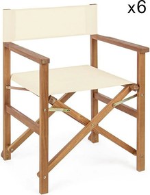 Zestaw 6 krzeseł reżyserskich z drewna akacjowego, kremowy poliester, składane - NOEMI