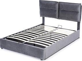 Łóżko ze schowkiem 140 x 200 cm - tkanina aksamitna - stelaż listwowy - szare