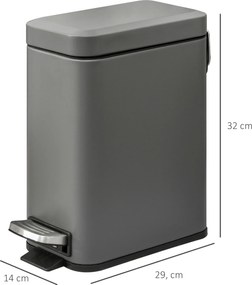 HOMCOM Kosz na śmieci 5L z pedałem i pokrywą Szary do salonu 29.2x14x32cm | Aosom PL