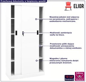 Biała przesuwna szafa na klucz do biura - SOLIS