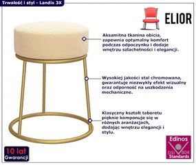 Kremowy welurowy taboret okrągły glamour - Viena 3X