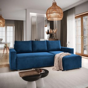 Masseno Narożnik SILES z funkcją spania i pojemnikiem na pościel Narozniki L, Rozkładana sofa - Niebieski, MONOLITH 77