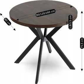 Stół Okrągły Rozkładany DORIAN 80-160 cm Orzech/Czarny Loft