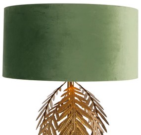 Vintage lampa podłogowa złota klosz welurowy zielony - Botanica Rustykalny / Vintage Oswietlenie wewnetrzne