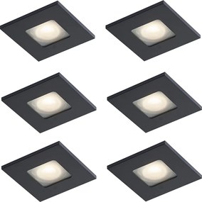 Zestaw 6 nowoczesnych reflektorów wpuszczanych czarnych, obrotowych i uchylnych IP44 - Qure