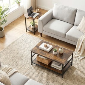 HOMCOM Zestaw stolików kawowych, 2-częściowy, stolik prostokątny i okrągły z 2-poziomowym miejscem do przechowywania, rustykalny brąz | Aosom PL