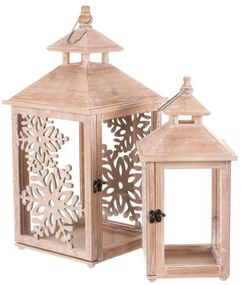 Zestaw latarni drewnianych Płatki śniegu 2 szt., naturalny