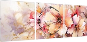 Obraz - Kwiaty (z zegarem) (90x30 cm)