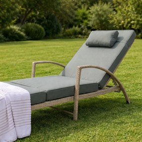 Zestaw 2 leżaków ogrodowych technorattan Ravello XL2505, naturalny, poduszki szare